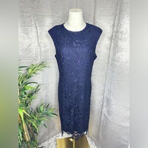 Betsey Johnson Women’s Navy Blue Lace Padded Sleeveless Sheath Midi Dress Sz 14